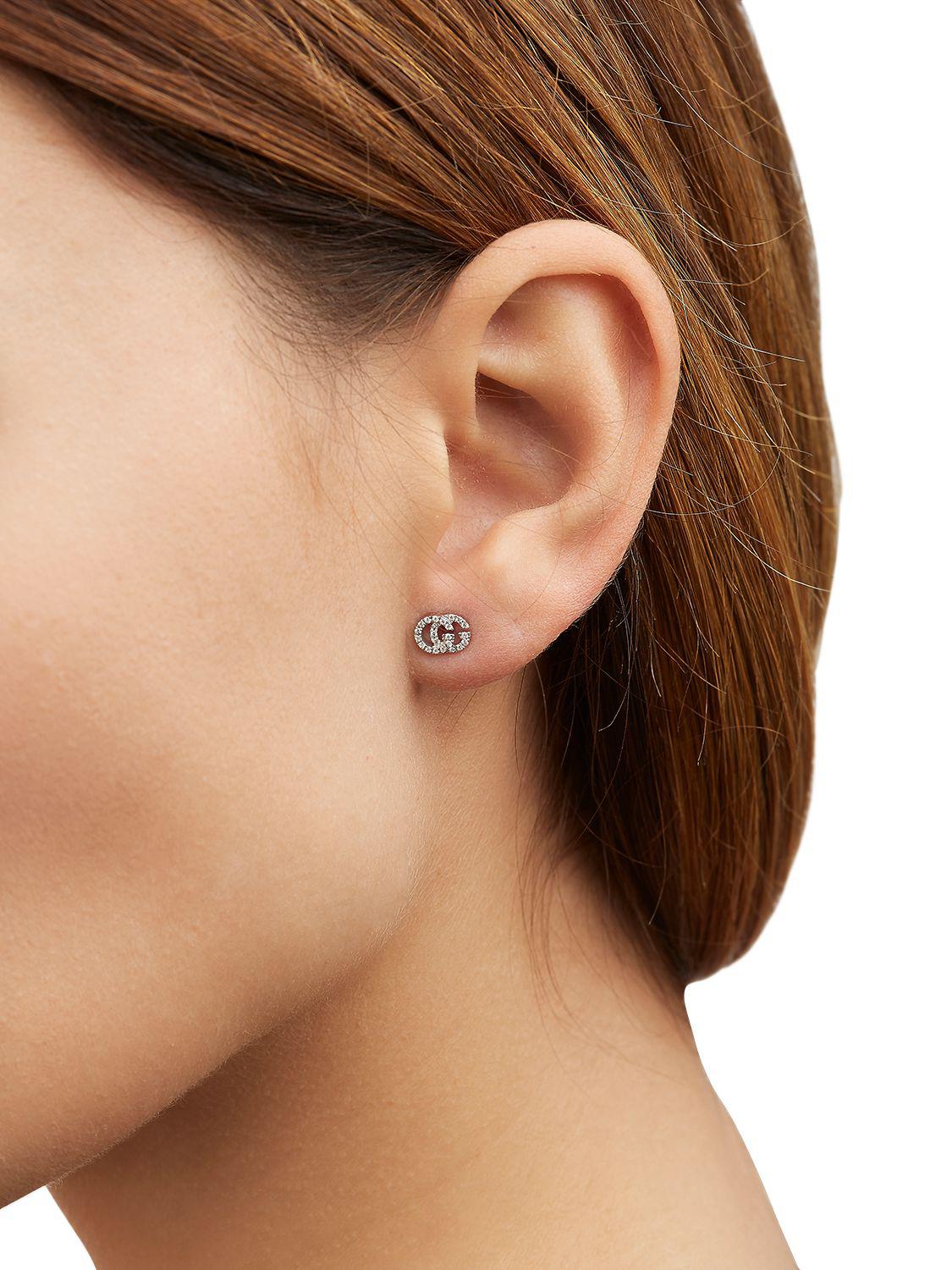 Lyst Gucci 18kt White Gold Diamond Gg Earrings View Fullscreen