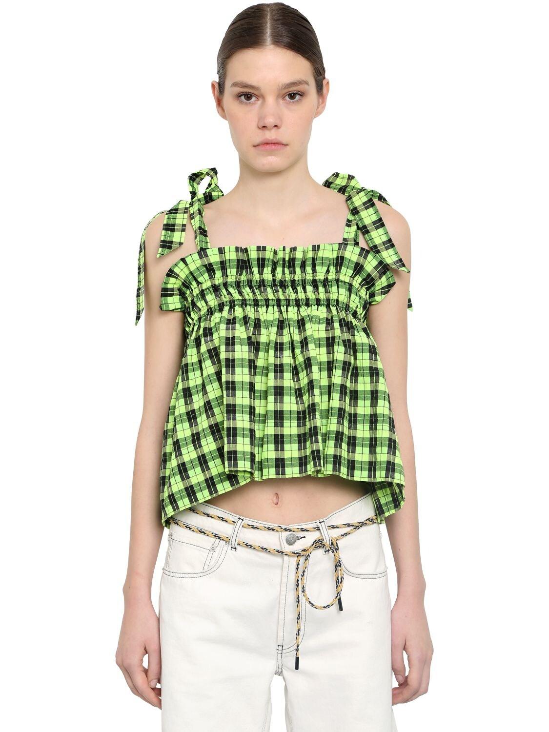 ganni seersucker green