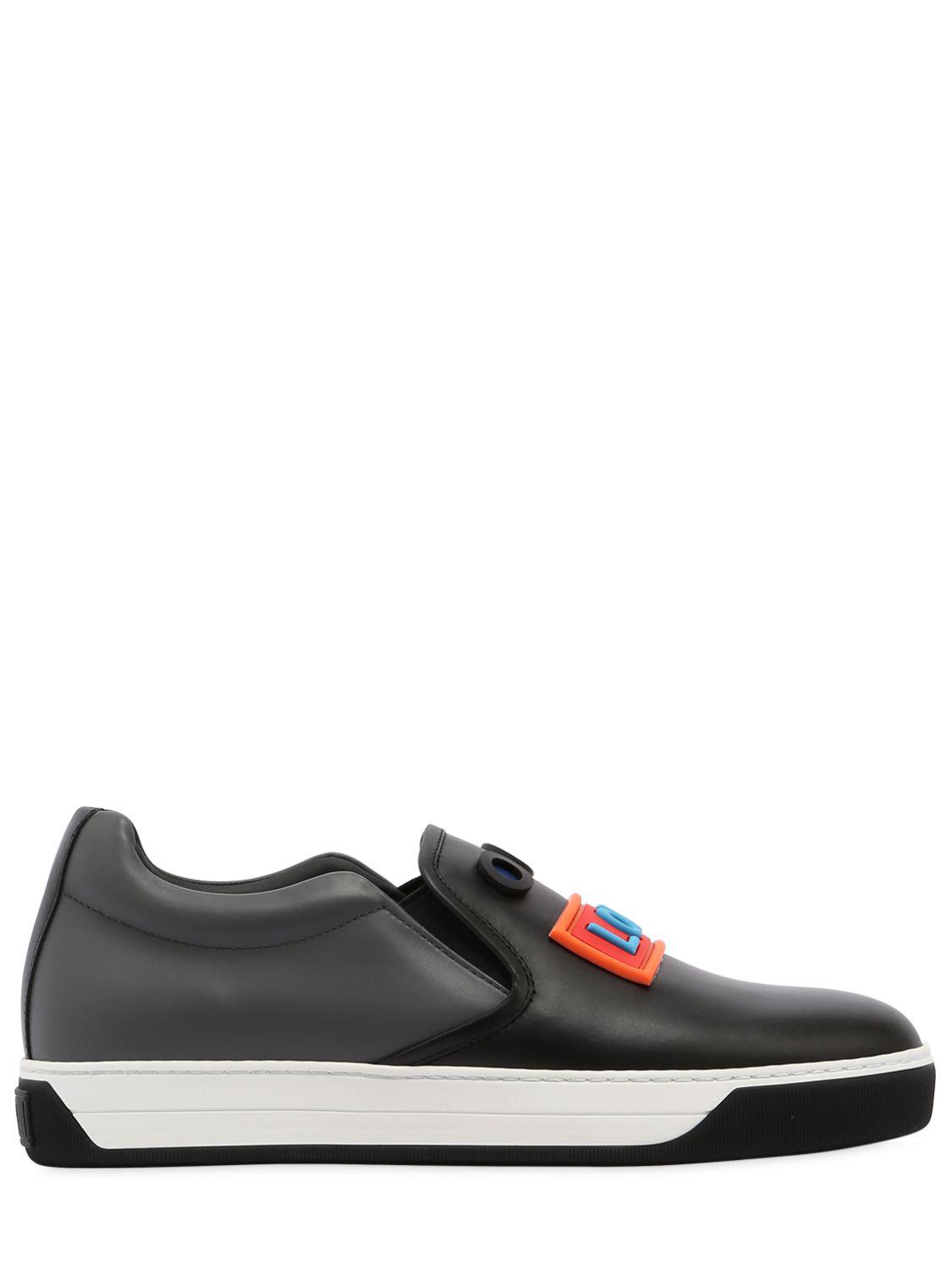 fendi black leather slip on sneakers