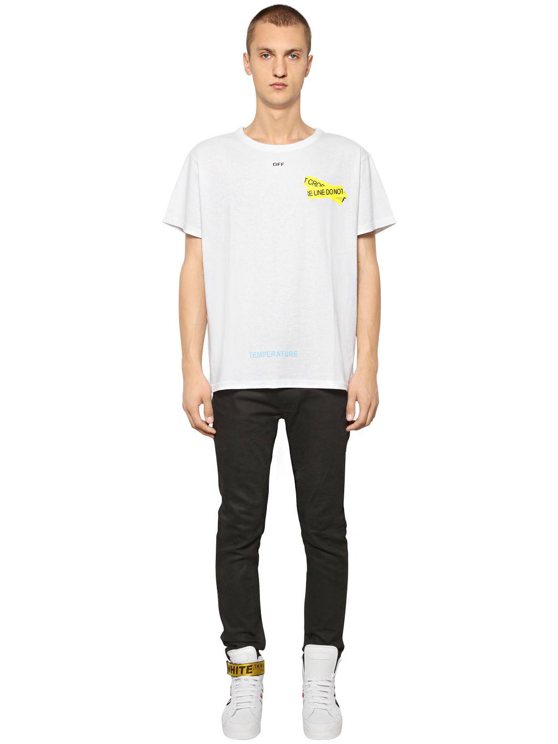Lyst - Off-White C/O Virgil Abloh Oversize Fire Line Tape Jersey T ...