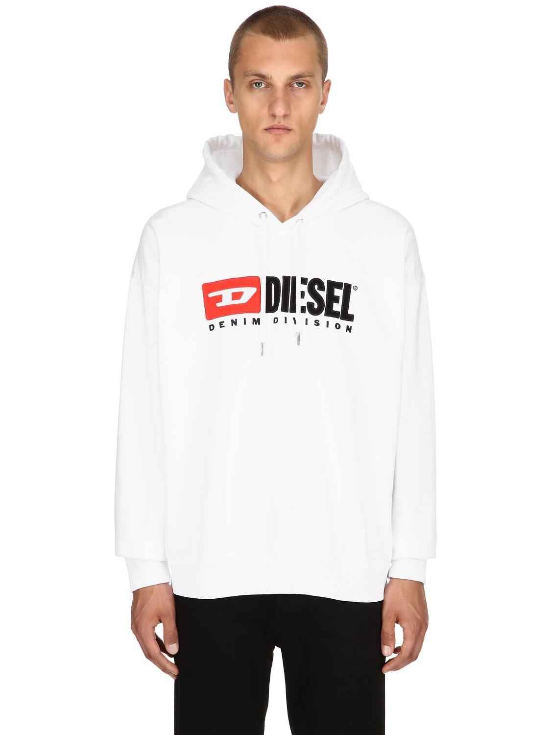 DIESEL Logo Cotton Jersey Sweatshirt Hoodie in White for Men - Lyst