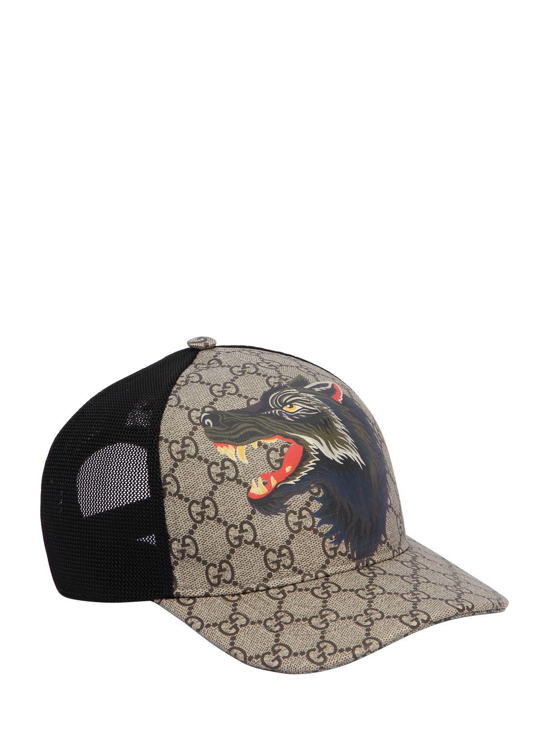 Gucci Wolf Printed Gg Supreme Baseball Hat in Black for Men - Lyst