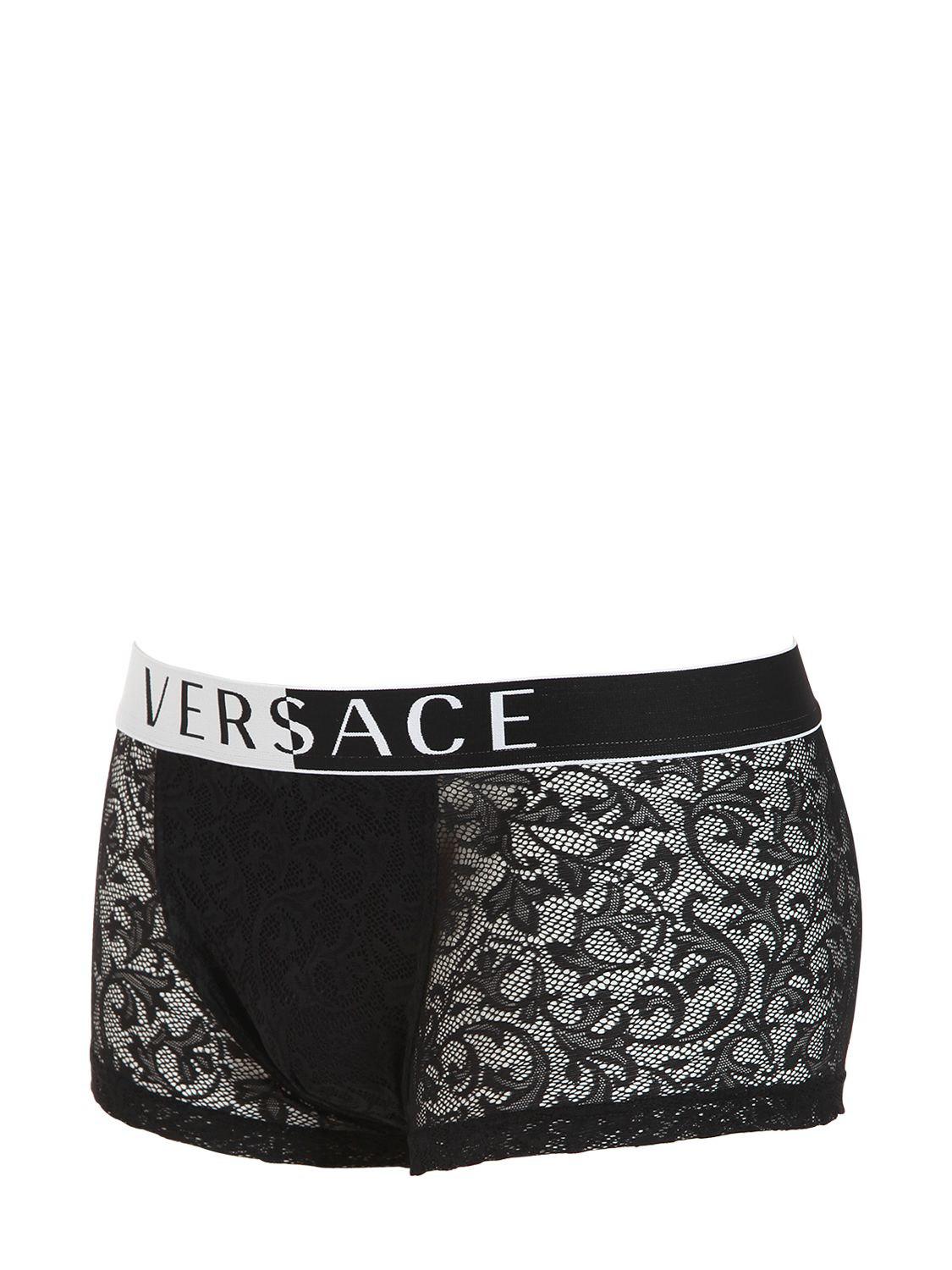 Versace Lace Logo Waistband Boxer Shorts in Black for Men Lyst