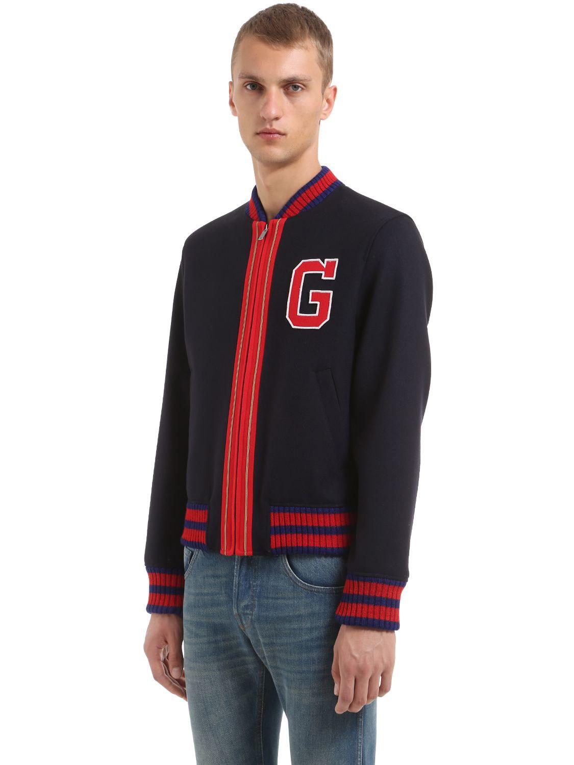 Lyst Gucci Wool Felt Varsity Jacket in Blue for Men