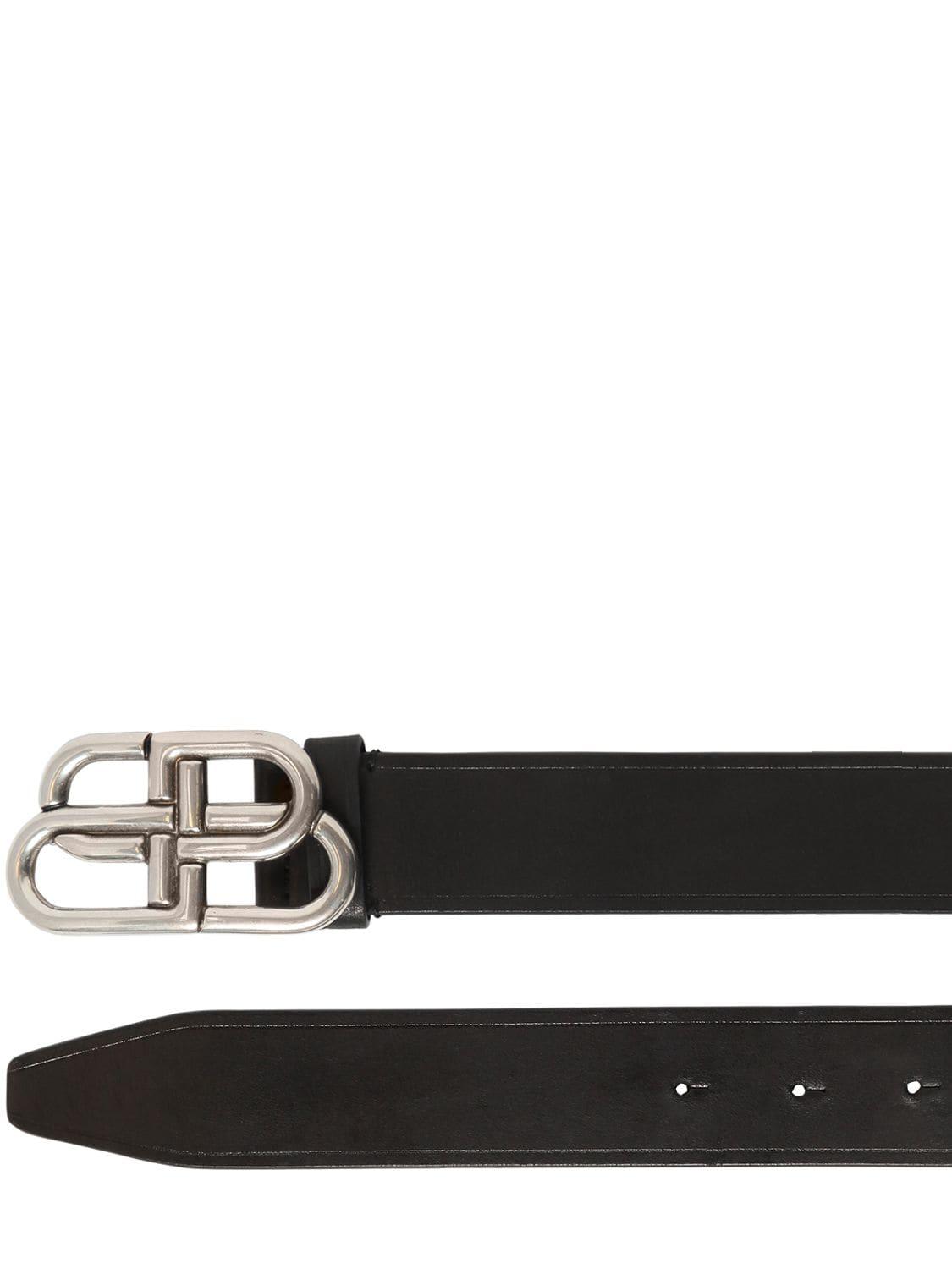 Balenciaga 45mm Large Leather Belt W/bb Logo Buckle in Black for Men - Lyst