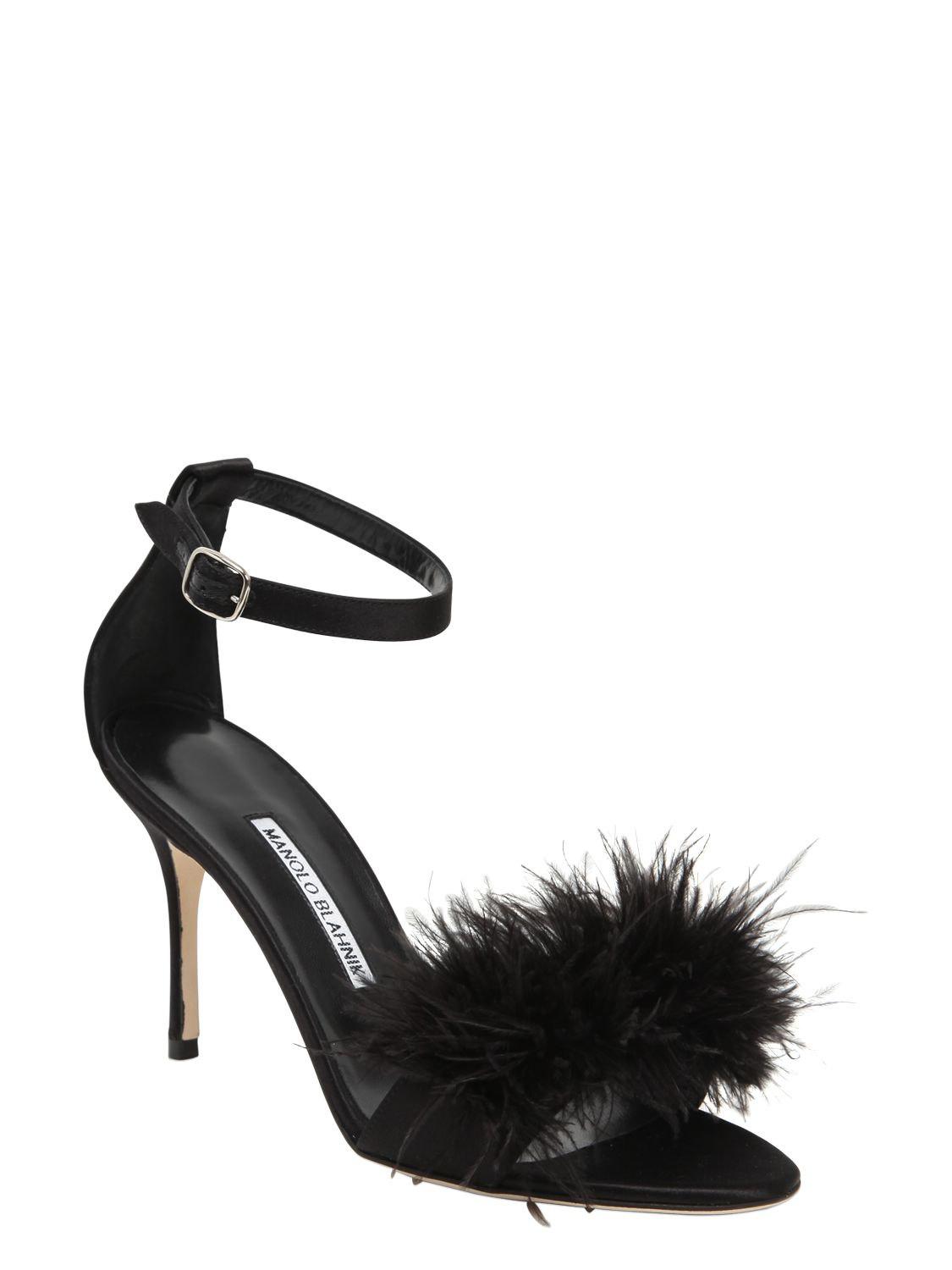 adjustable buckle ankle strap feather band leather sole