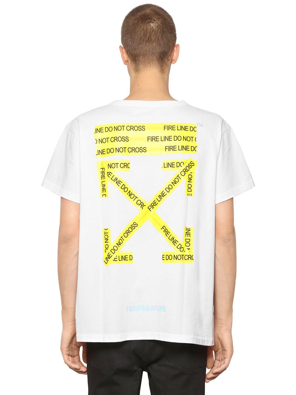 Lyst - Off-White c/o Virgil Abloh Oversize Fire Line Tape Jersey T ...