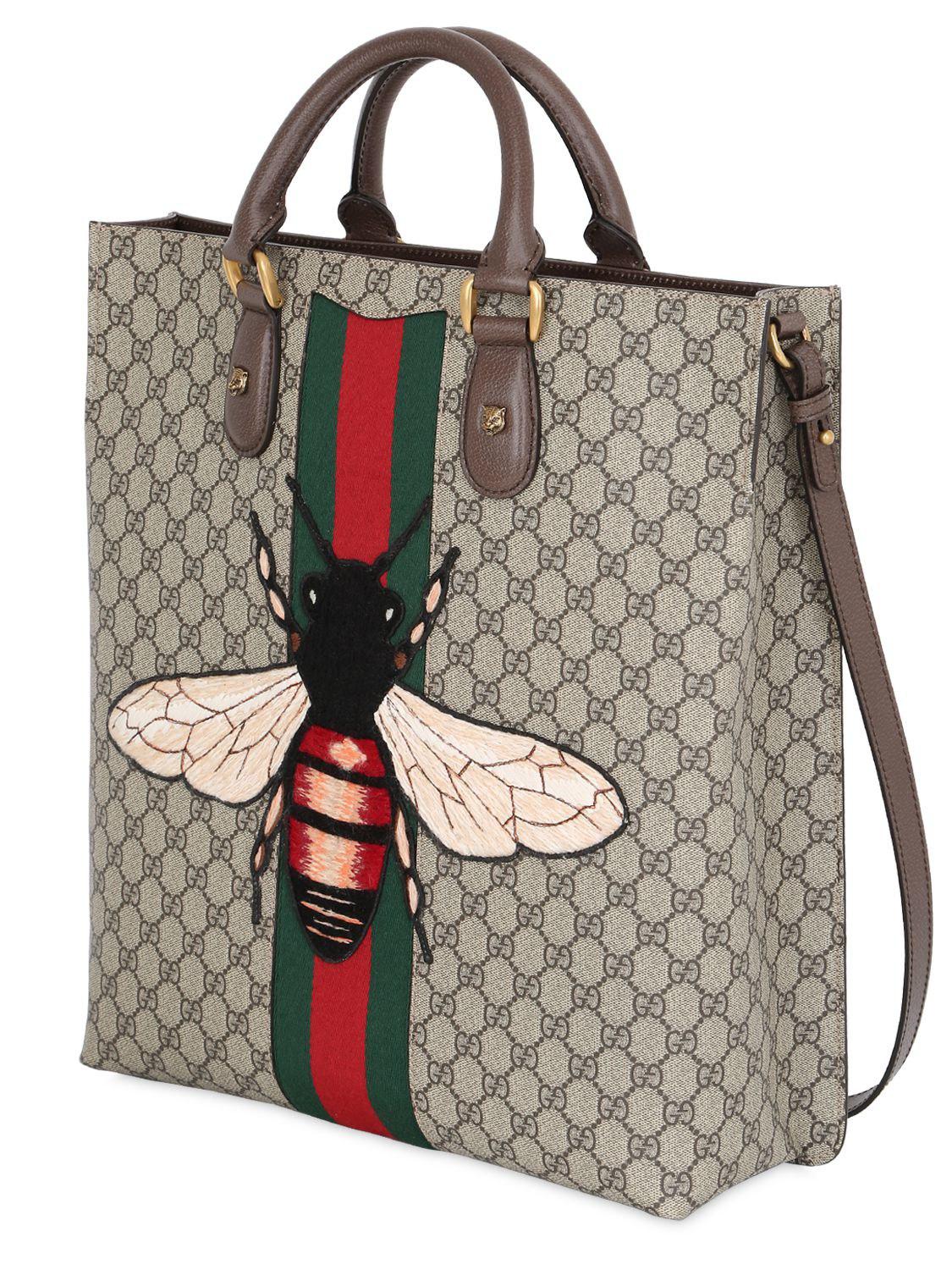 Lyst - Gucci Bee Patch Gg Supreme Tote Bag in Natural