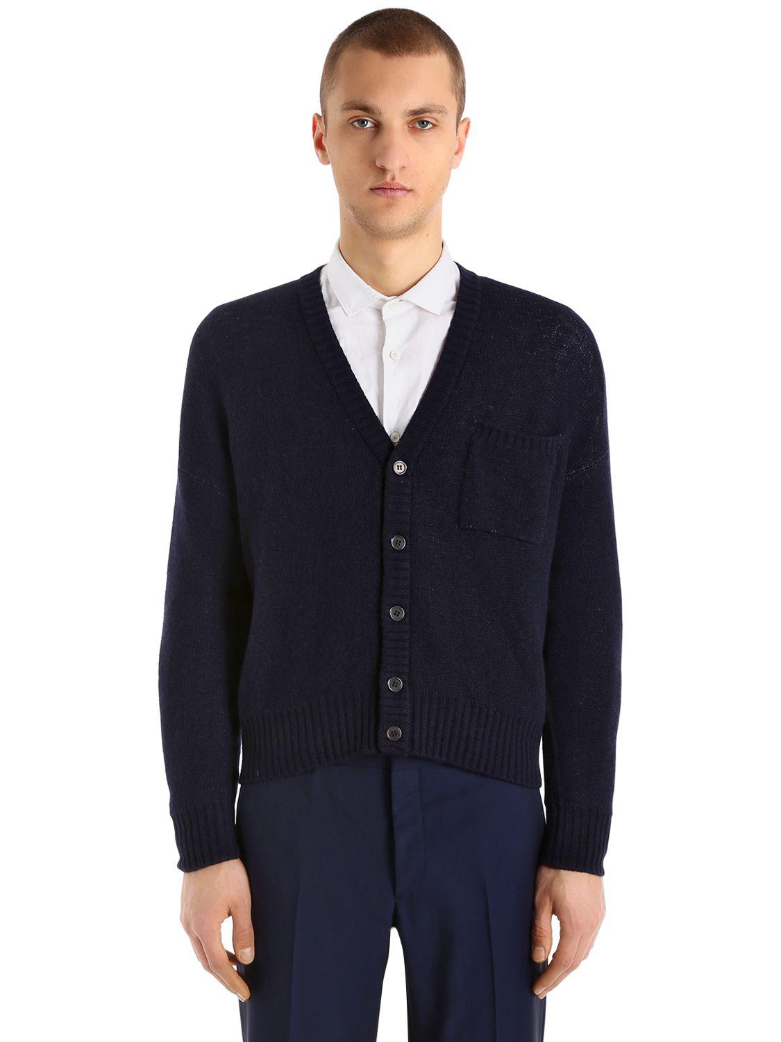 Lyst - Prada Double Cashmere Knit Cardigan in Blue for Men