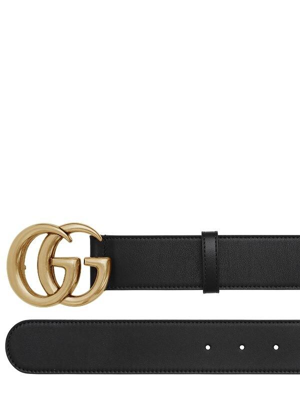 Gucci 40mm Gg Gold Buckle Leather Belt in Black,Gold (Black) for Men - Lyst