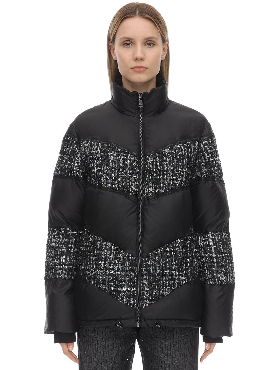 Karl Lagerfeld Synthetic Bouclé & Nylon Puffer Jacket in Black - Save ...