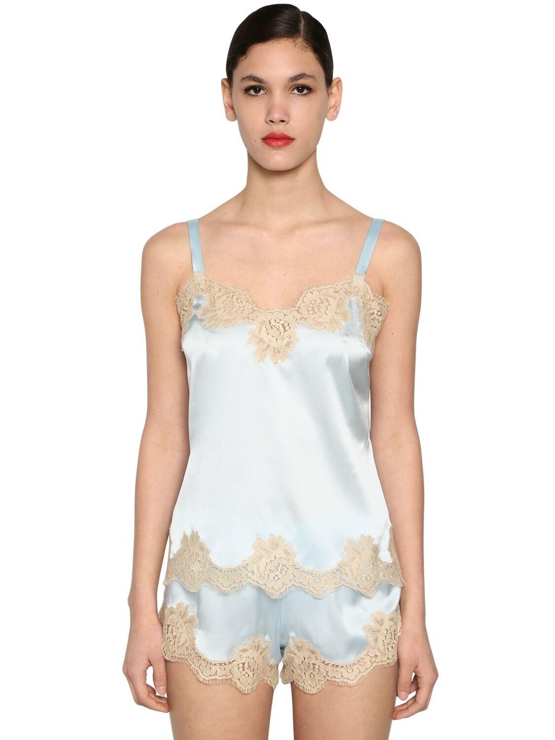 Dolce & Gabbana Silk Satin & Lace Camisole Top in Light Blue (Blue) Lyst