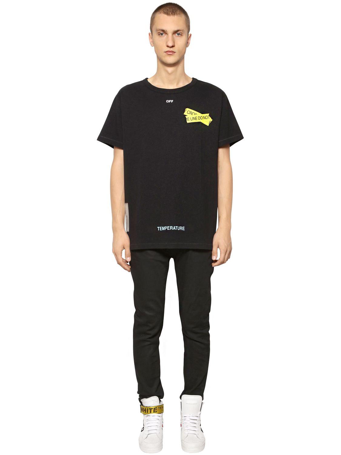 Off-White c/o Virgil Abloh Oversize Fire Line Tape Jersey T-shirt in ...