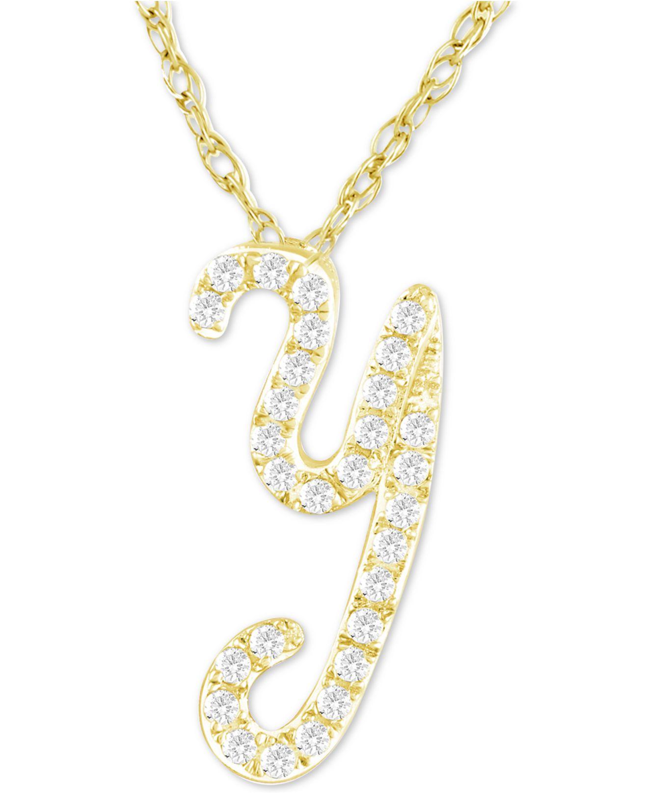 Macy's Diamond Initial Pendant Necklace (1/10 Ct. T.w.) In 14k Gold ...