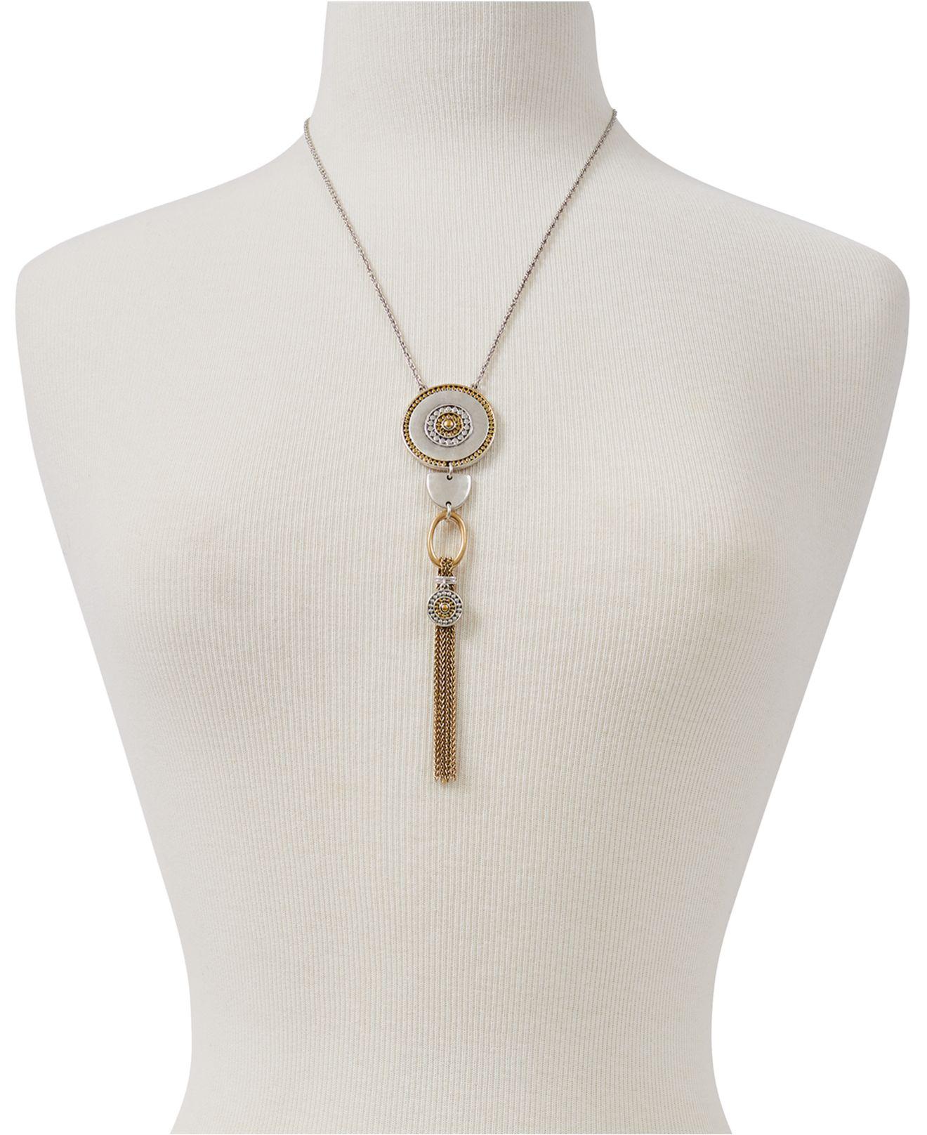 Lucky Brand Two Tone Disc Chain Tassel 28 Pendant Necklace In Gallery