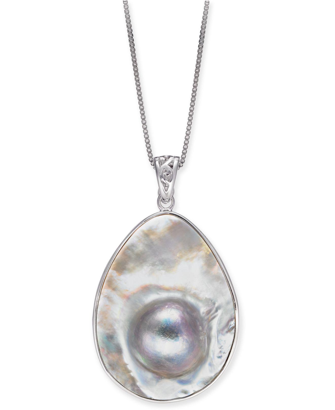 Lyst Macy S Mabé Blister Pearl 34 X 24mm 18 Pendant Necklace In Macy S Women Metallic Mabé Blister Pearl