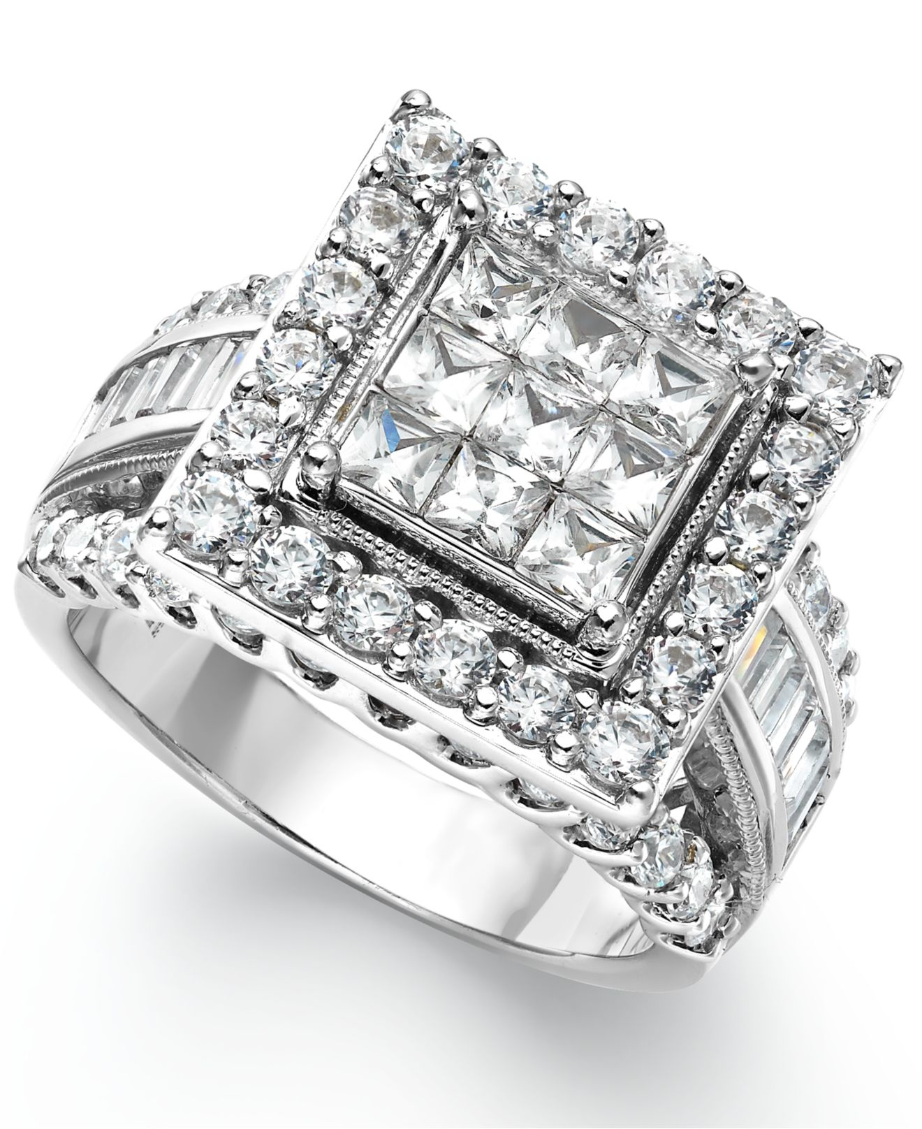 Macy's Diamond Square Engagement Ring In 14k White Gold (3 Ct. T.w.) in ...