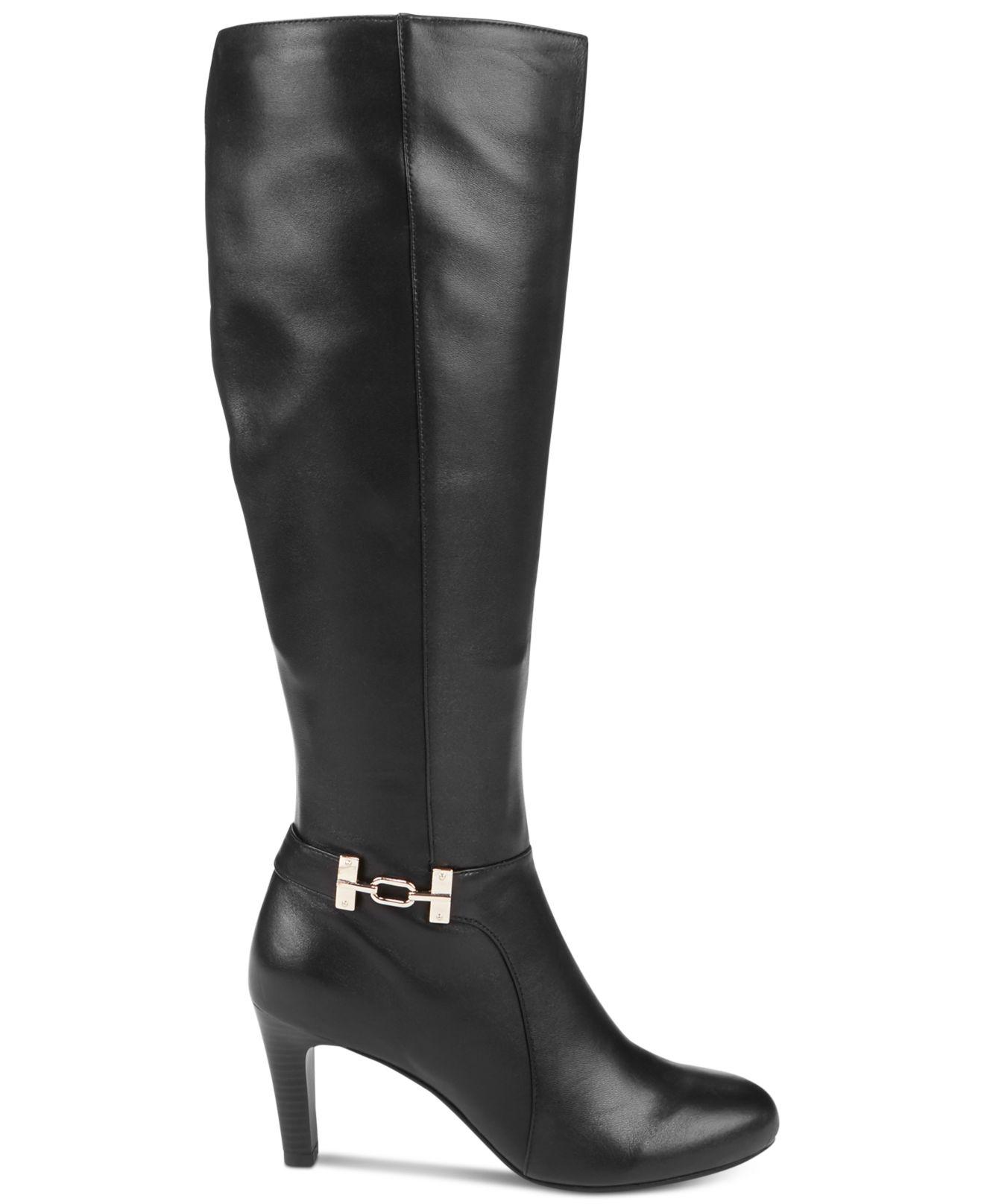 Bandolino Leather Lamari Wide-calf Dress Boots in Black - Lyst