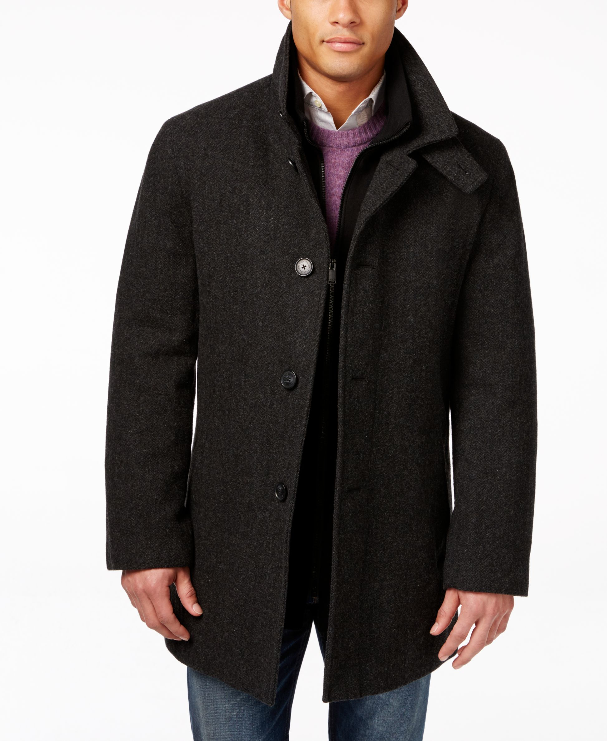 Lyst Calvin Klein Wool Blend Charcoal Herringbone Over Coat In Gray For Men
