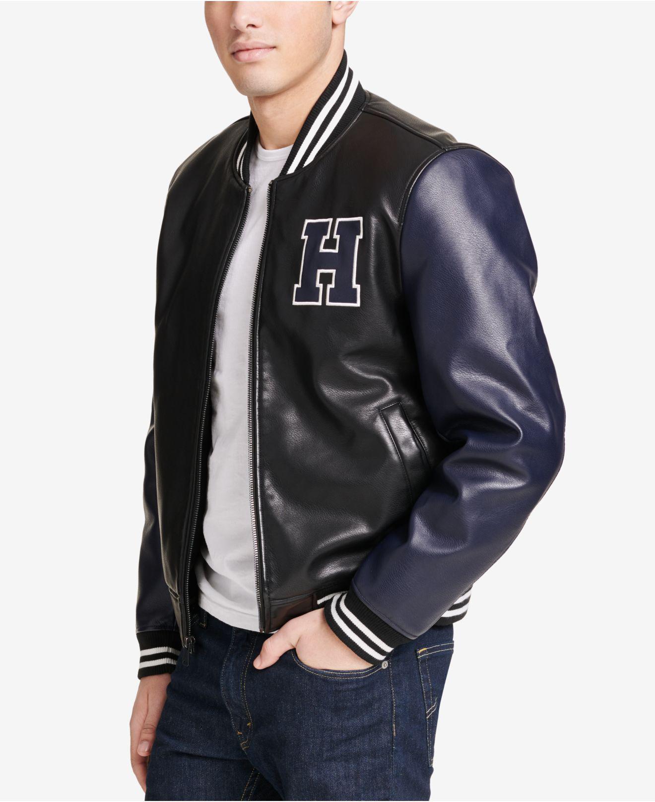 Lyst Tommy Hilfiger Faux Leather Varsity Jacket Created For Macys
