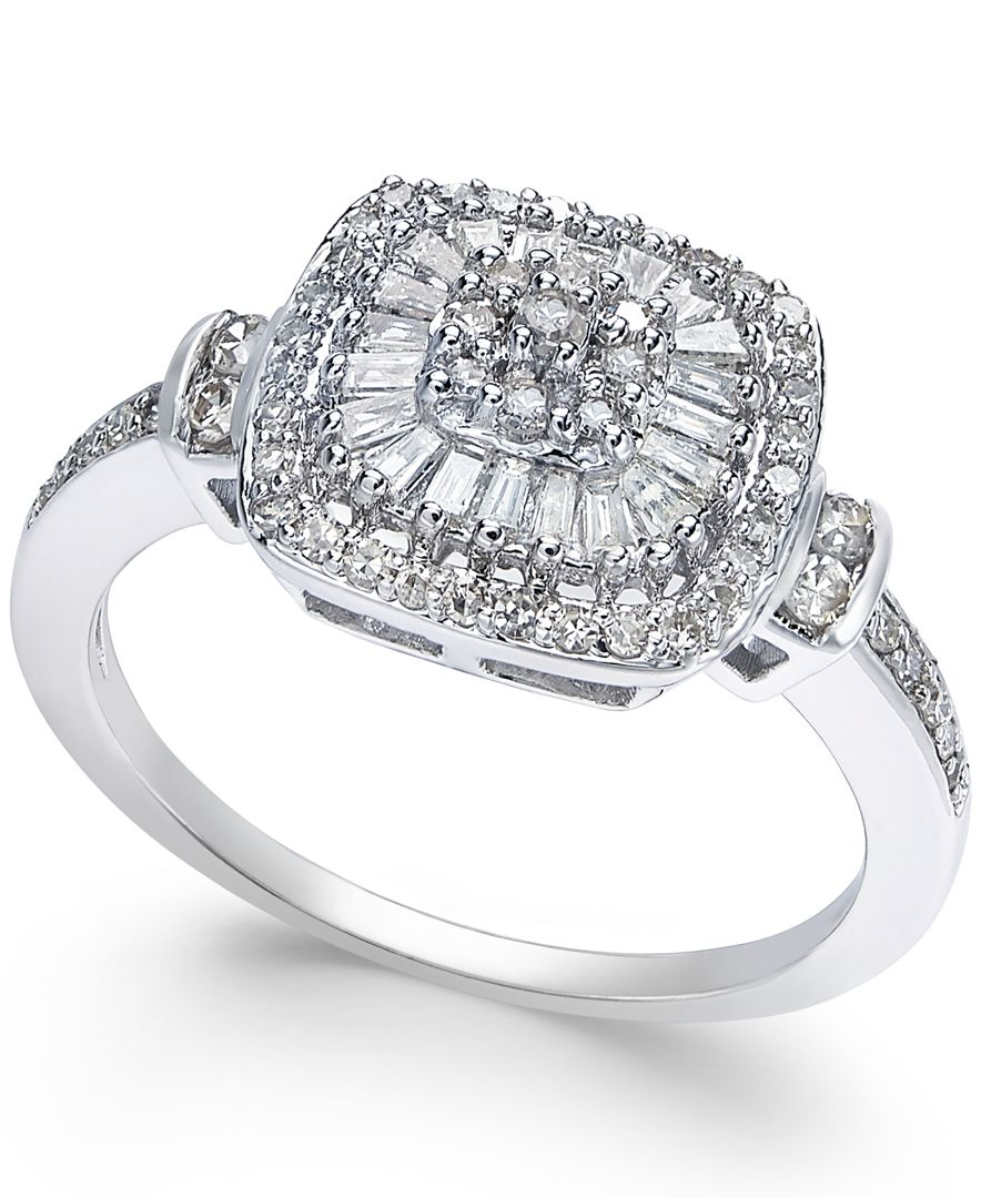 Macy&#39;s Diamond Vintage-inspired Engagement Ring (1/2 Ct. T.w.) In 14k White Gold in Metallic | Lyst