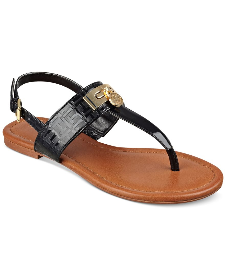 Tommy hilfiger Savor Flat Thong Sandals in Black - Save 31% | Lyst