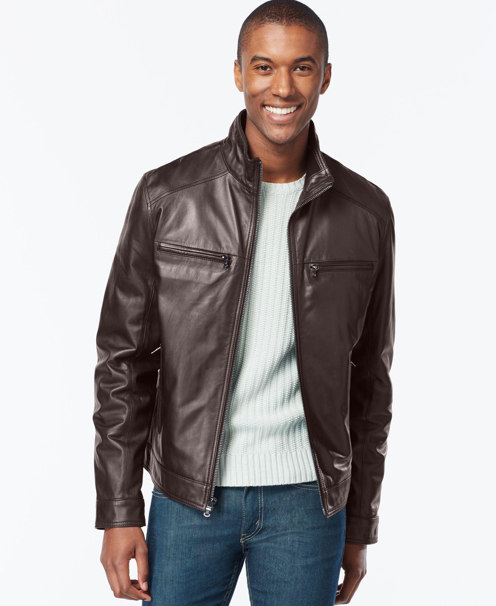 Lyst Michael Kors Big And Tall Leather Jacket In Brown For Men Gallery