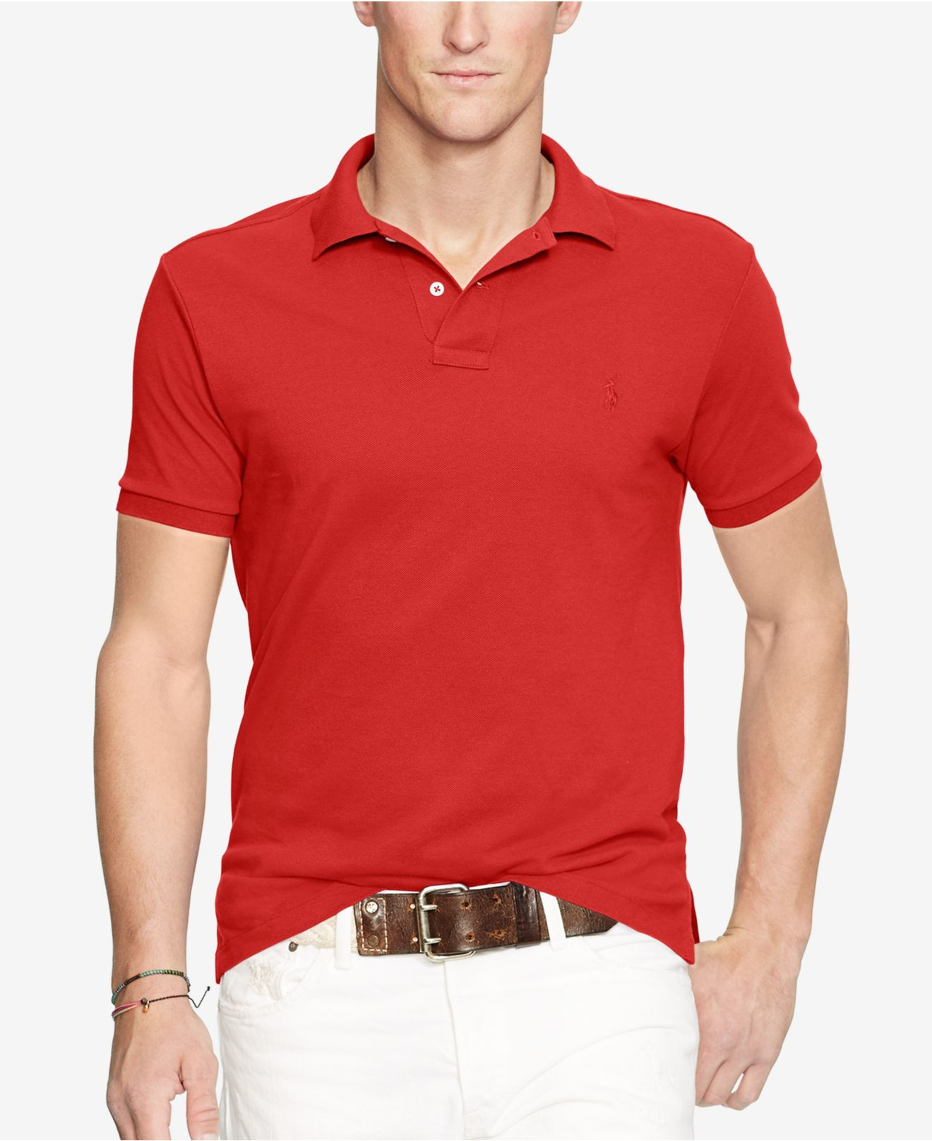 Polo ralph lauren Men's Slim-fit Mesh Polo Shirt in Red for Men | Lyst