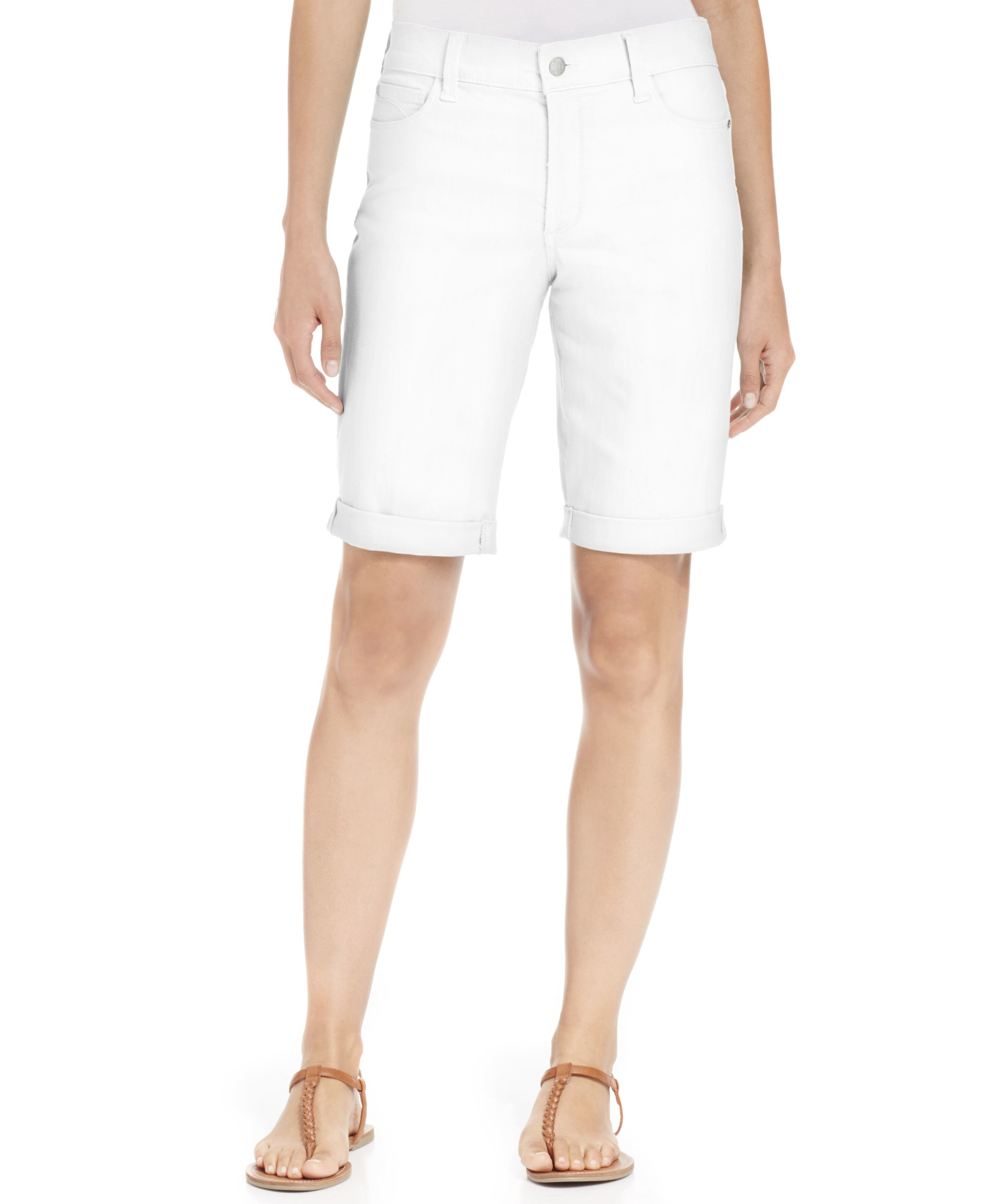 Lyst - NYDJ Petite Cuffed-hem Denim Shorts in White