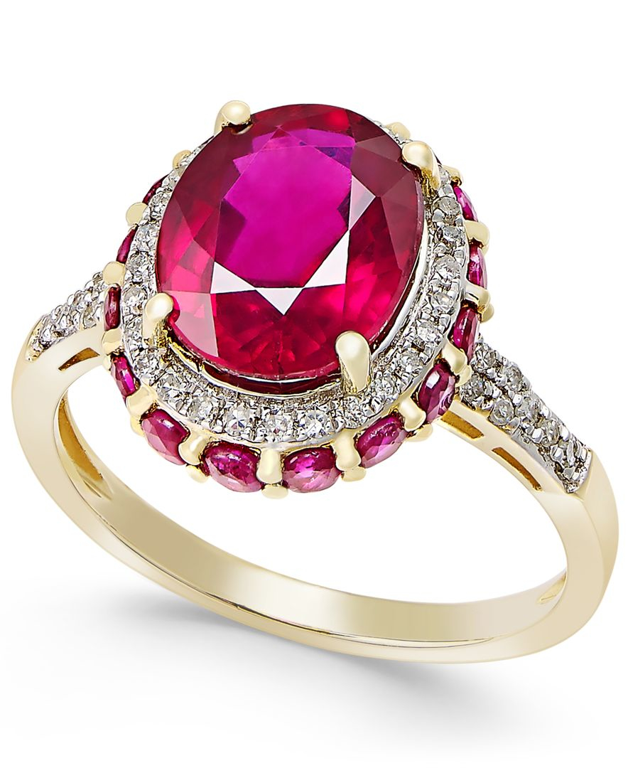 Macy&#39;s Ruby (4 Ct. T.w.) And White Sapphire (1/3 Ct. T.w.) Oval Ring In 10k Gold in Metallic | Lyst