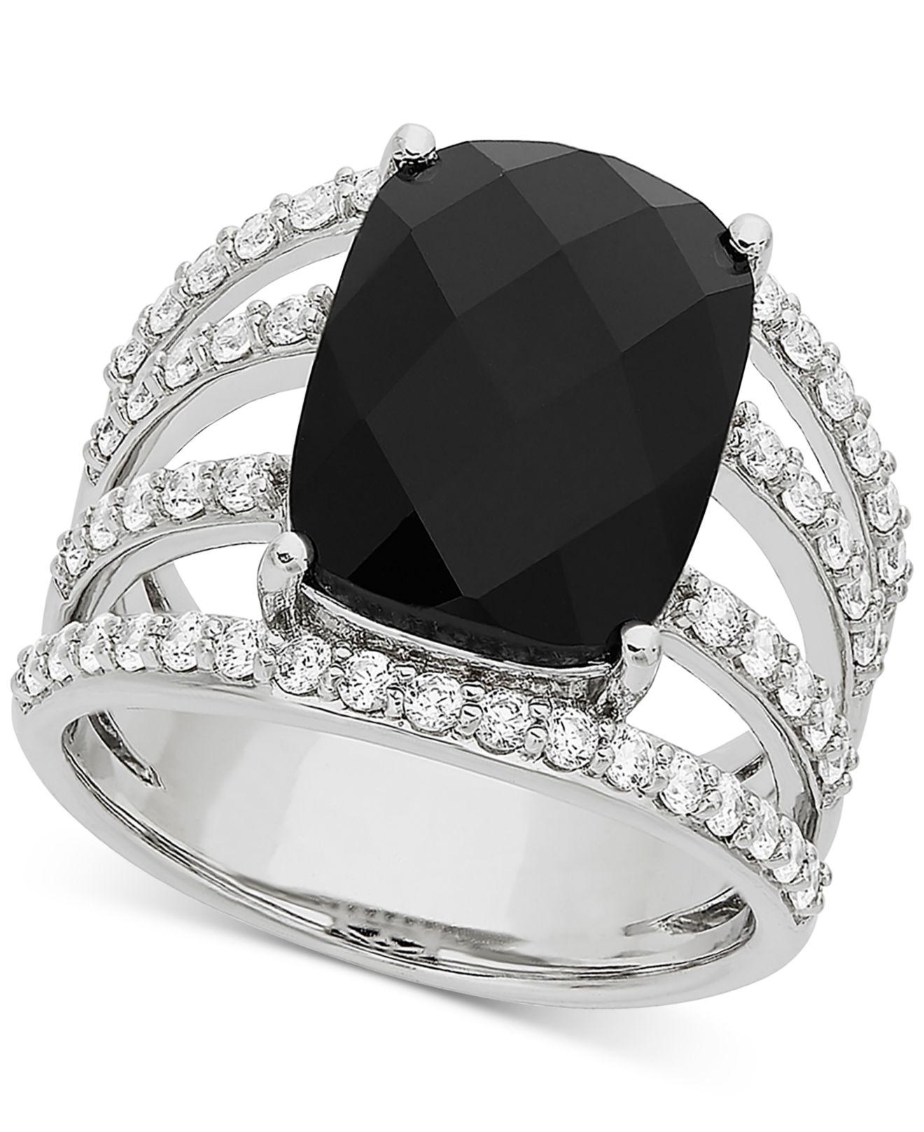 Lyst Macy'S Onyx & Swarovski Zirconia Ring In Sterling Silver in Metallic