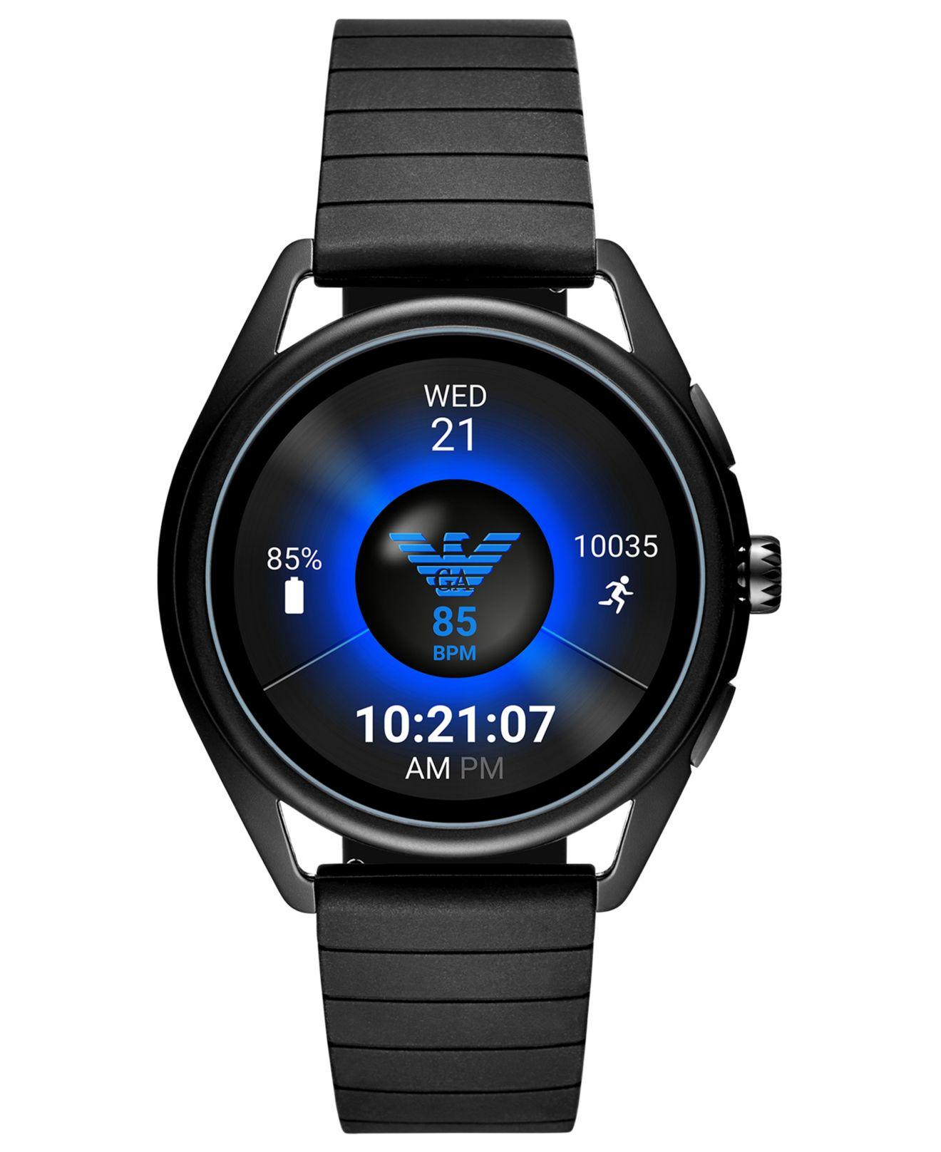 Lyst - Emporio Armani Black Rubber Strap Touchscreen Smart Watch 43mm ...