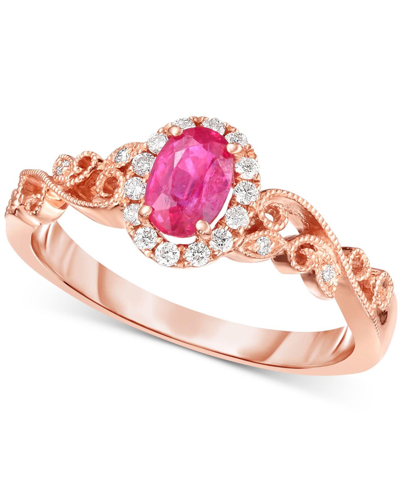 Lyst - Macy&#39;s Ruby (3/8 Ct. T.w.) & Diamond (1/8 Ct. T.w.) Ring In 14k Rose Gold in Red