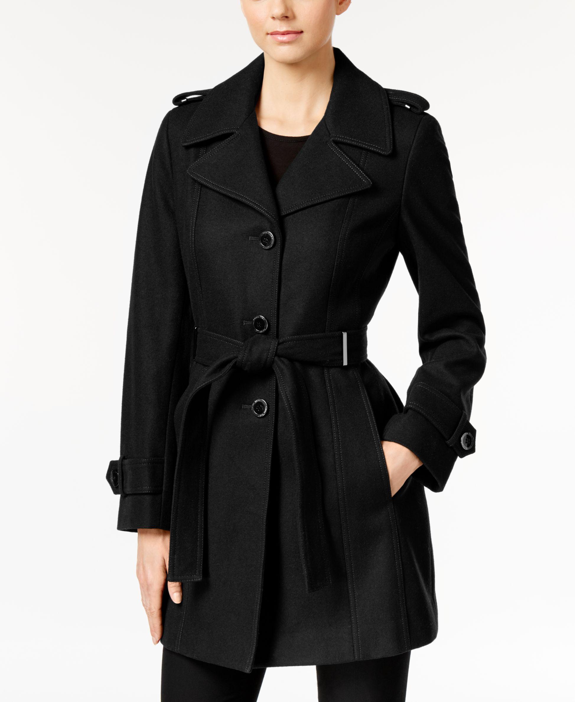 Calvin klein Belted Wool-blend Walker Coat in Red | Lyst