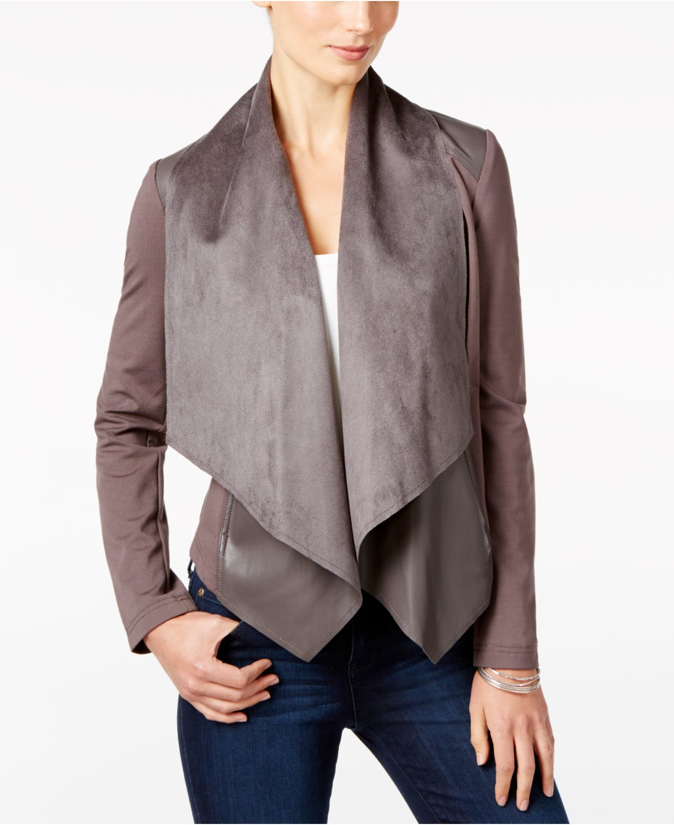 Lyst Kut From The Kloth Dd Front Faux Leather Trim Jacket In Brown Gallery