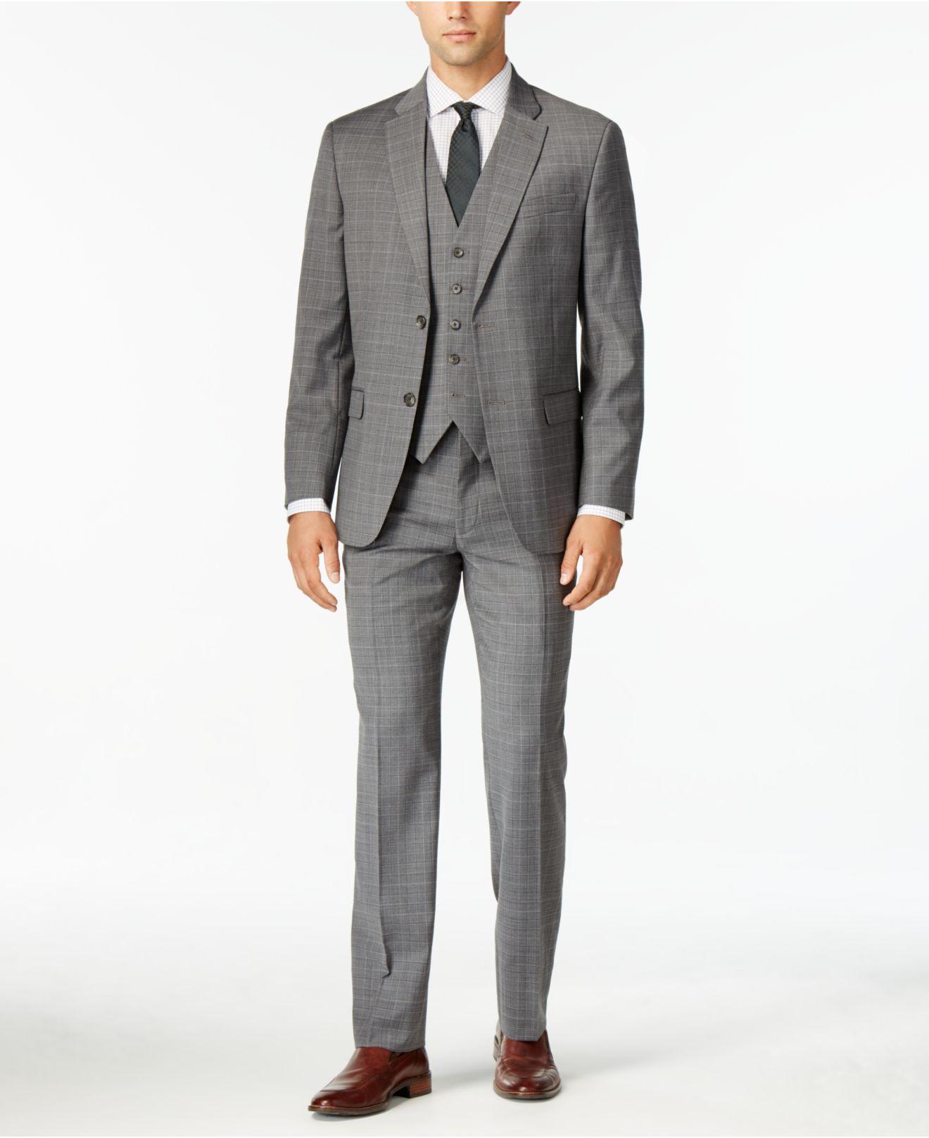 tommy hilfiger men s modern fit gray tonal plaid vested tommy hilfiger men s modern fit light gray sharkskin suit