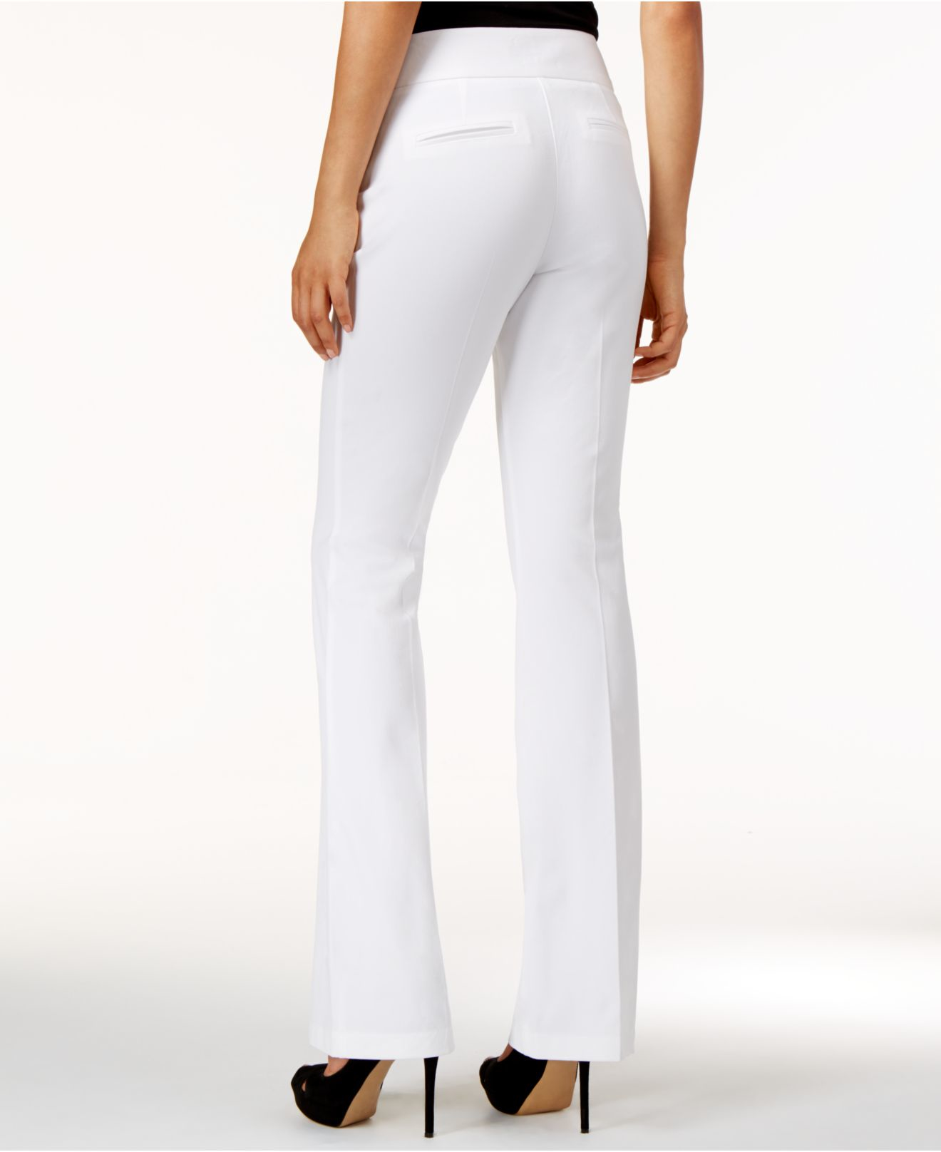 white flared trousers