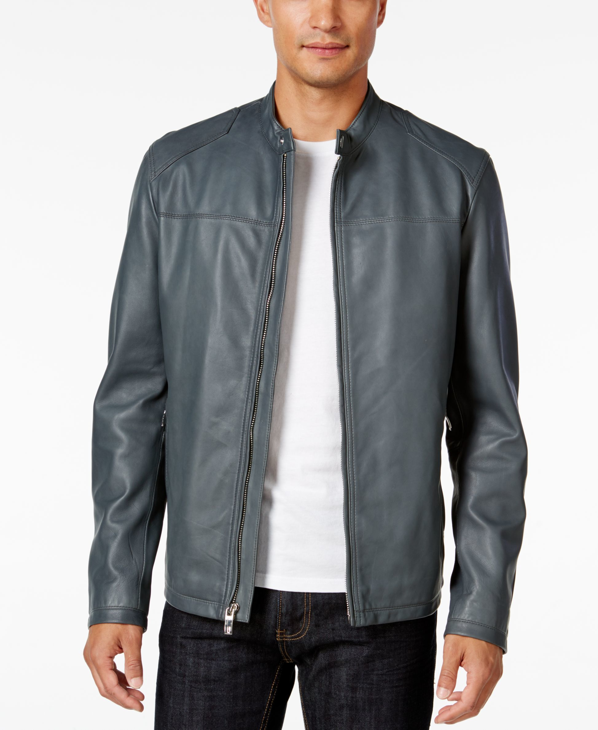 Inc international concepts Men's Genuine Leather Moto Jacket, Only At ...