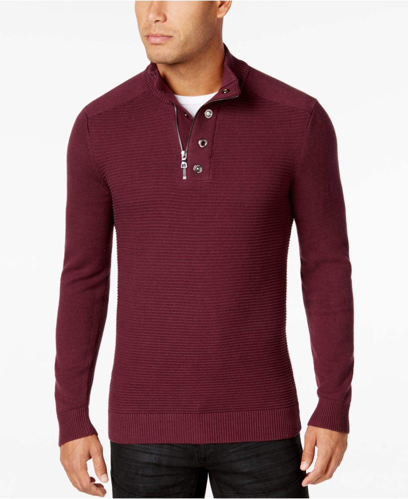 Men Striped Zipper Cardigan Sweater M 3XL Stand Collar