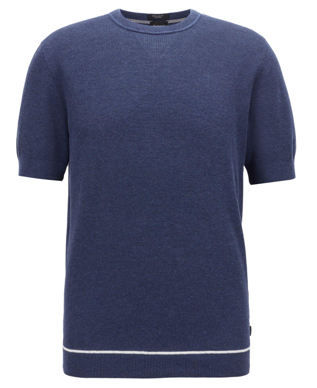 BOSS Short-sleeved Sweater With Contrast Flatlock Stitching in Blue for ...