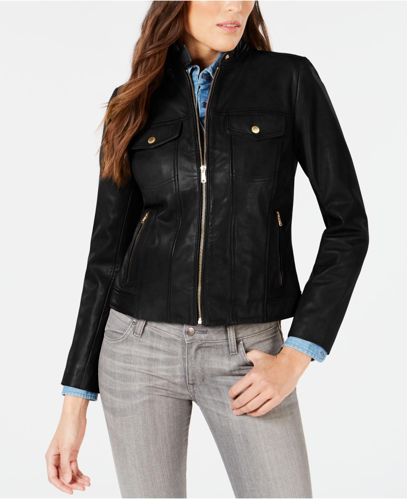 Lyst - Cole Haan Seamed Leather Jacket in Black