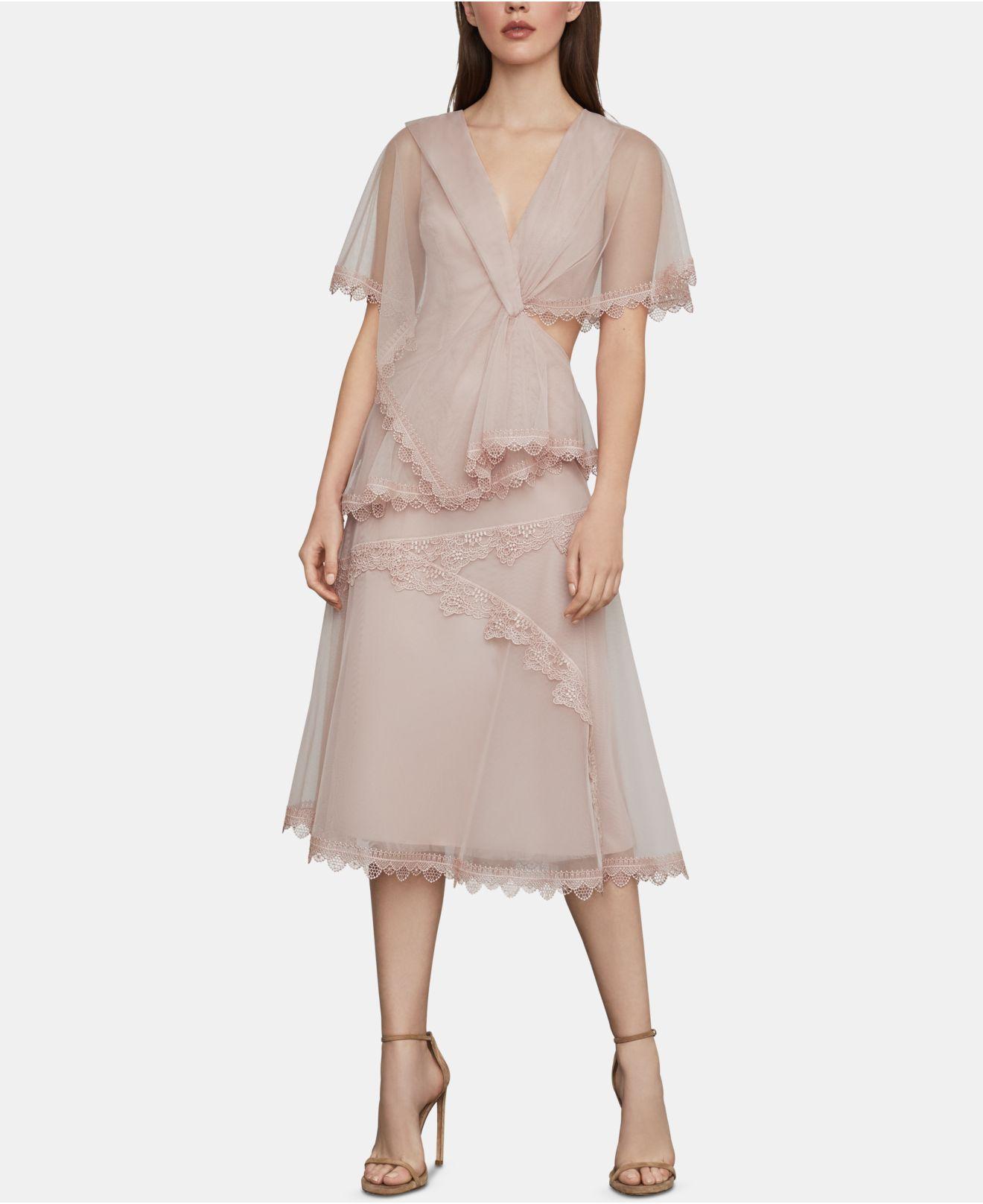 bcbg pink tulle layered gown