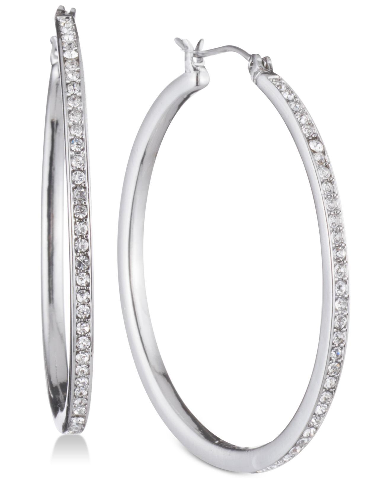 Lyst Dkny Gold Tone Pavé Skinny Hoop Earrings In Metallic Dkny