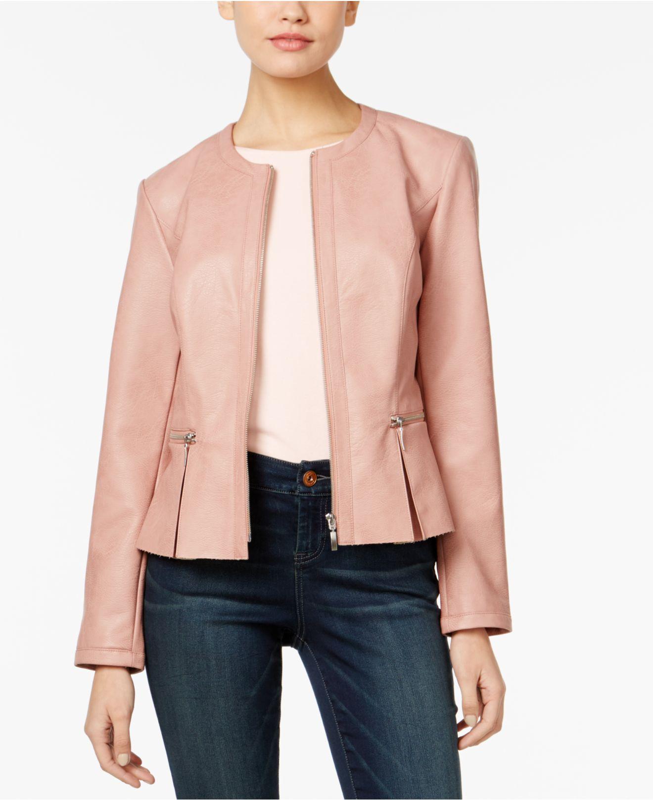 Lyst Inc international concepts Fauxleather Peplum Jacket in Pink