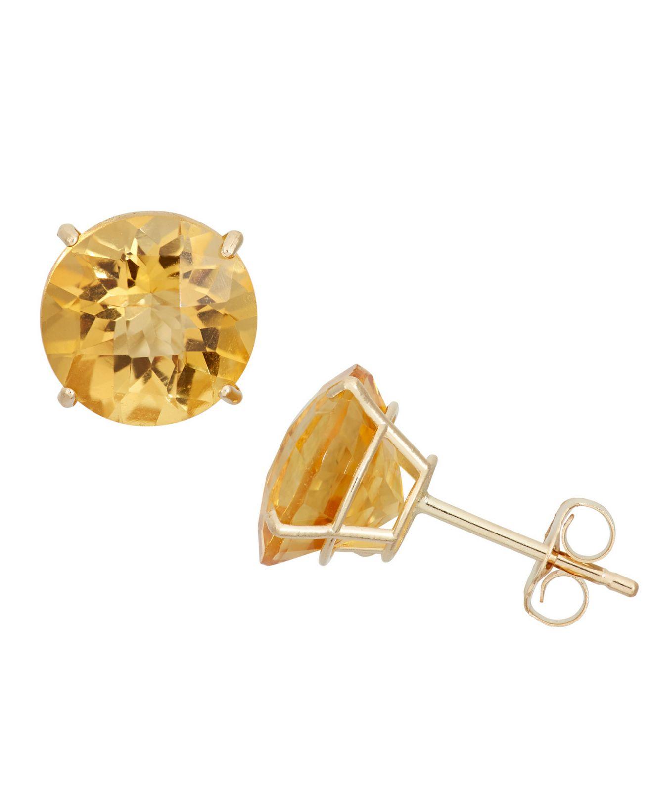 Women S Metallic 10k Yellow Gold Citrine Stud Earrings