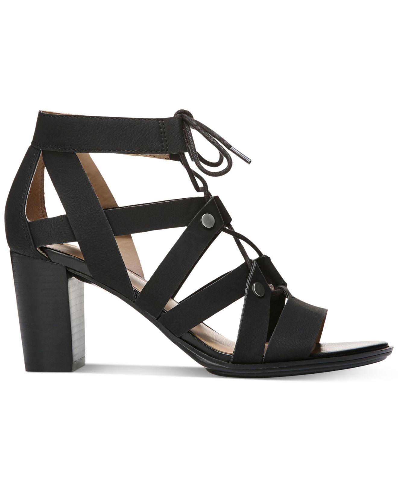 black lace up block heel