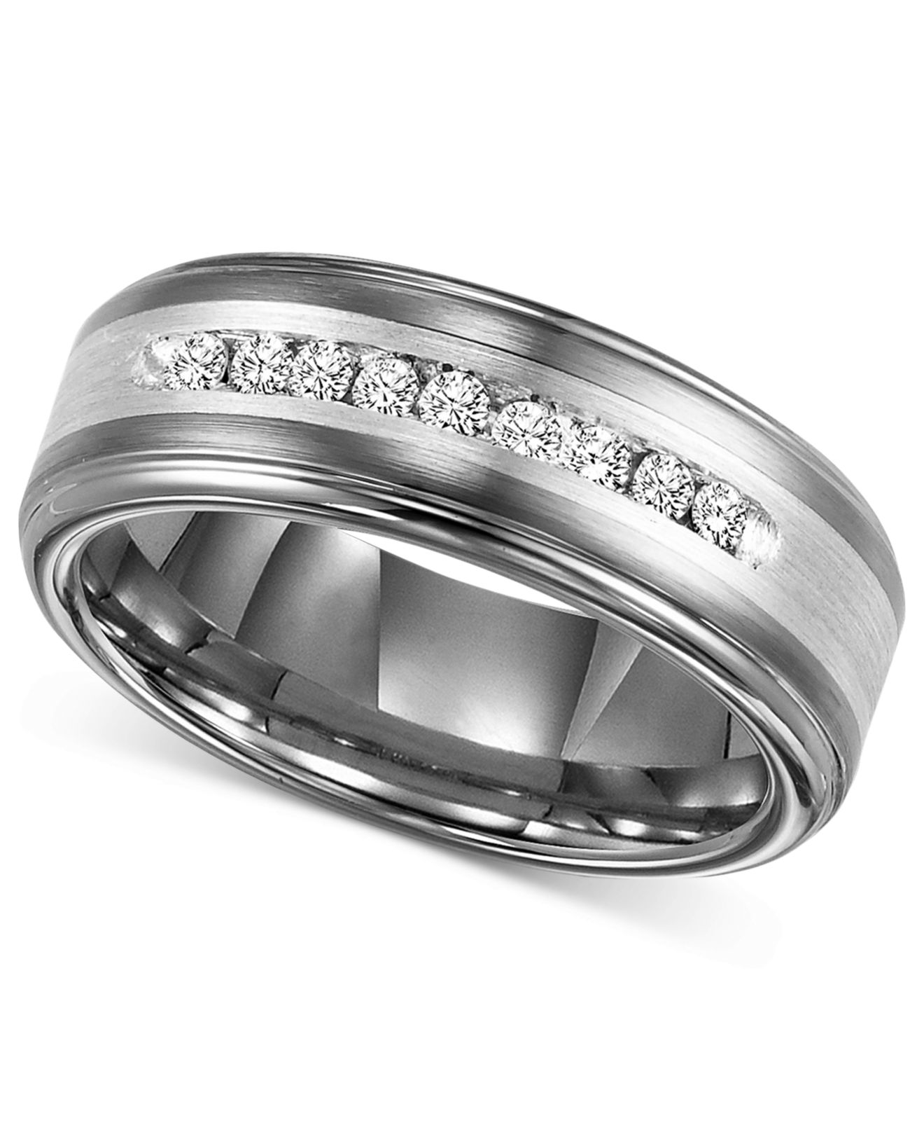 Triton Men's Tungsten Carbide And Diamond Wedding Band Ring In Sterling ...
