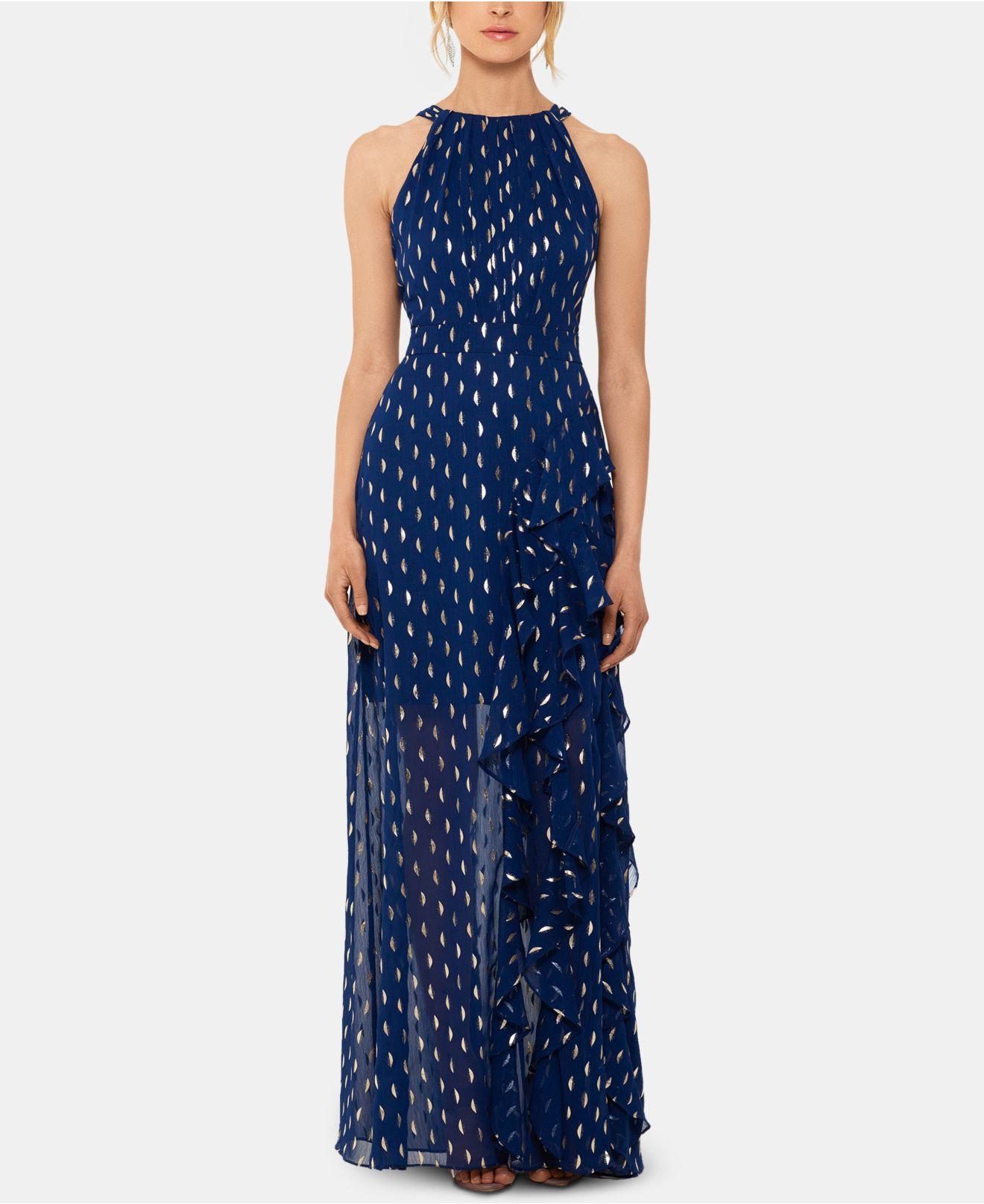 betsy and adam chiffon cape gown