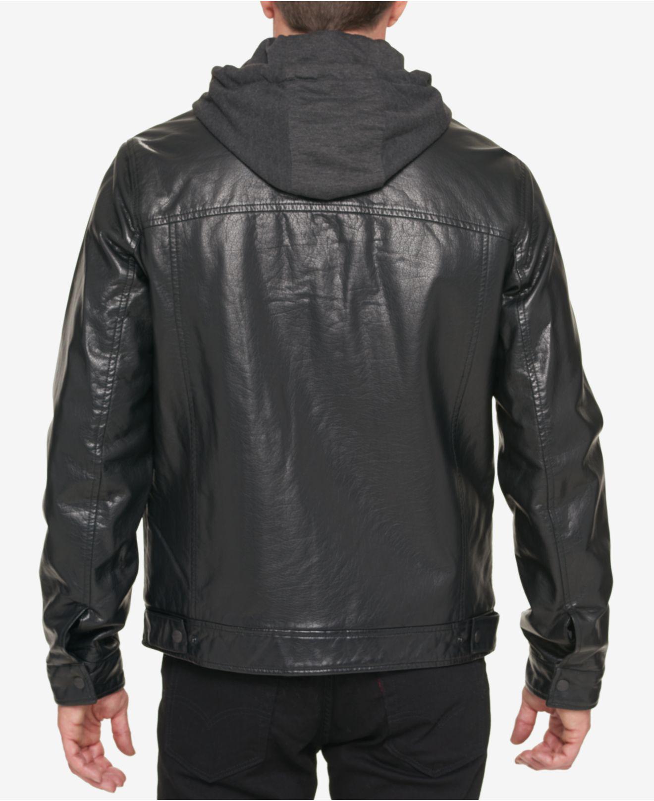 Lyst Levi S Men Faux Leather Trucker Jacket With Bib Hood In Lyst Levi S Men Faux Leather Trucker Jacket With Bib Hood In Black For