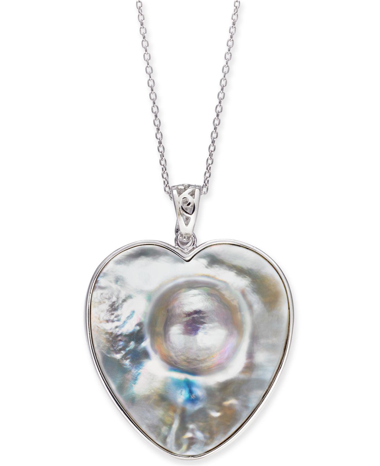 Lyst Macy S Mabé Blister Pearl 33 X 30mm Heart 24 Pendant Macy S Women Metallic Mabé Blister Pearl